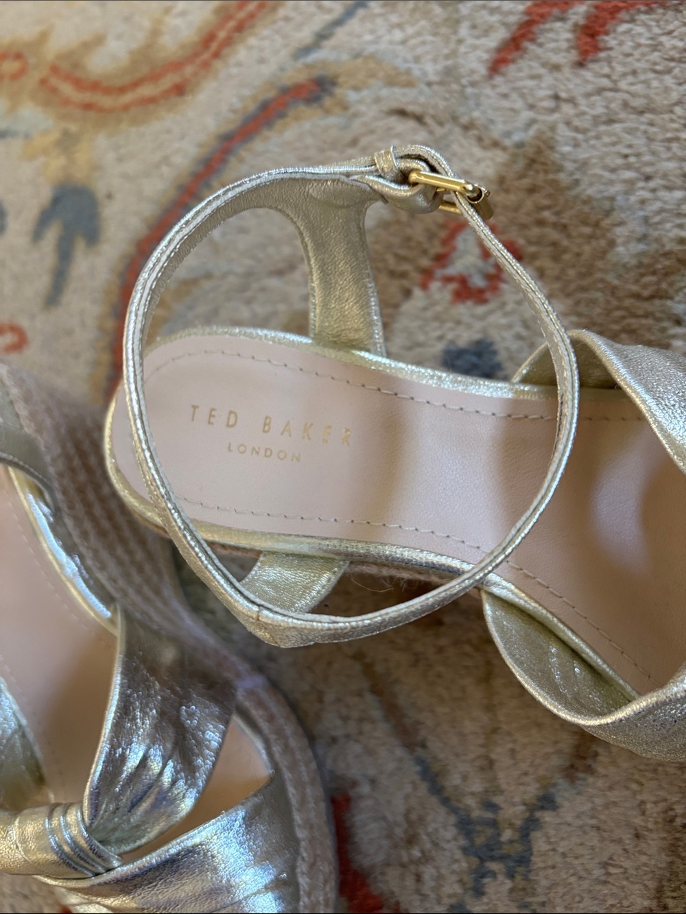 Ted Baker London Carda Knotted Metallic Gold Espadrille Wedge Sandals - Picture 2 of 4
